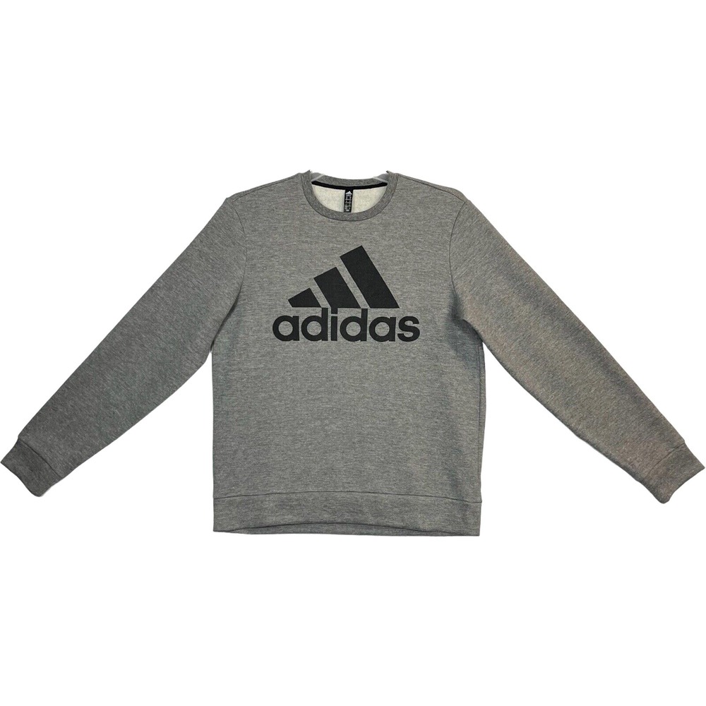 Adidas Men's Fleece Warm Pullover Sweatshirt Size L Gray- Black Crewneck Soft